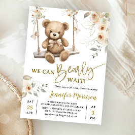 We Can Bearly Wait Boho Teddy Bear Baby Shower Kaart