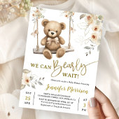 We Can Bearly Wait Boho Teddybeer Babyshower Kaart