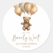We Can Bearly Wait Boho Teddybeer Babyshower Ronde Sticker (Voorkant)