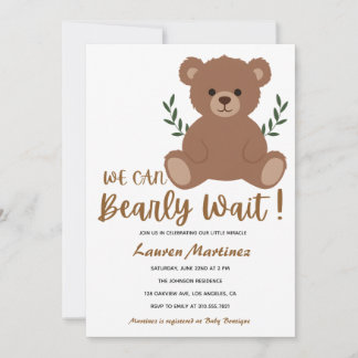 We Can Bearly Wait Boy Baby Shower Invitation Kaart