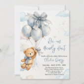 We Can Bearly Wait Boy Baby Shower Invitation Kaart (Voorkant)