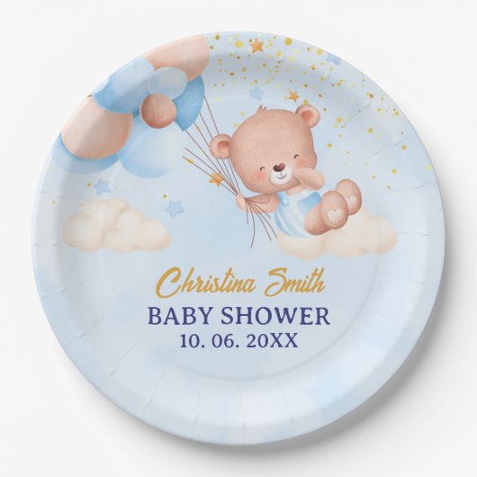 We Can Bearly Wait , Boy Baby Shower Papieren Bordje (Voorkant)