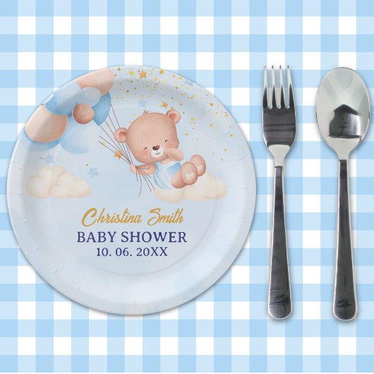 We Can Bearly Wait , Boy Baby Shower Papieren Bordje