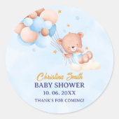 We Can Bearly Wait, Boy Baby Shower Ronde Sticker (Voorkant)