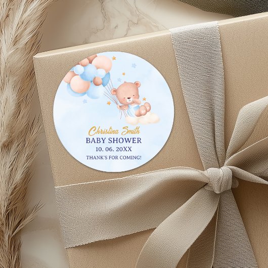 We Can Bearly Wait, Boy Baby Shower Ronde Sticker
