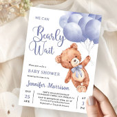 We Can Bearly Wait Boy Blue Teddy Bear Baby Shower Kaart