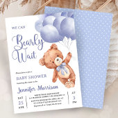 We Can Bearly Wait Boy Blue Teddy Bear Baby Shower Kaart