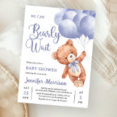 We Can Bearly Wait Boy Blue Teddy Bear Baby Shower Kaart