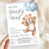 We Can Bearly Wait Boy Teddy Bear Baby Shower Kaart