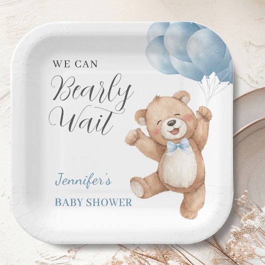 We Can Bearly Wait Boy Teddy Bear Baby Shower Papieren Bordje