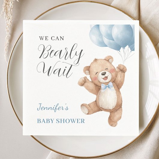 We Can Bearly Wait Boy Teddy Bear Baby Shower Servet