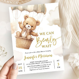 We Can Bearly Wait Brown Teddy Bear Baby Shower Kaart