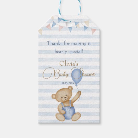 We Can Bearly Wait Cadeaubijkaartje – Baby Jongens Cadeaulabel (Voorkant)