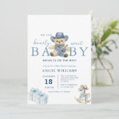 We Can Bearly Wait Cowboy Baby Shower Kaart (Staand voorkant)
