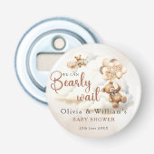 We Can Bearly Wait Cub Brown Baby Shower Button Flesopener (Voorkant)