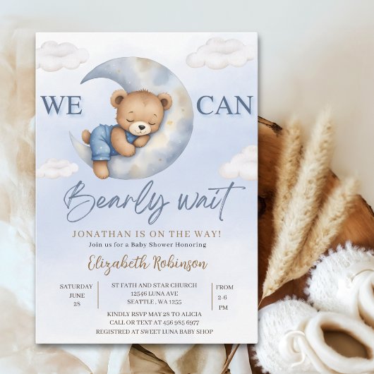 We can Bearly wait - Cute Bear Baby shower boy Kaart