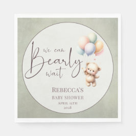We can bearly wait cute bear balloon baby shower servet