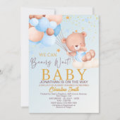 We Can Bearly Wait Cute Bear Boy Baby Shower Kaart (Voorkant)