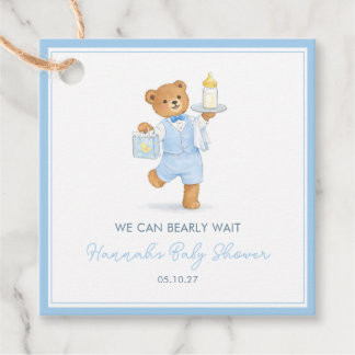 We Can Bearly Wait Cute Blue Boy Teddy Baby Shower Bedankjes Labels