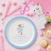 We Can Bearly Wait Cute Blue Boy Teddy Baby Shower Papieren Bordje (Feest)