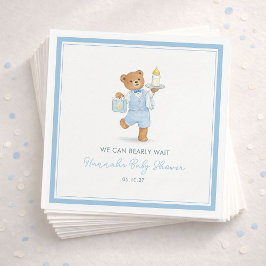 We Can Bearly Wait Cute Blue Boy Teddy Baby Shower Servet