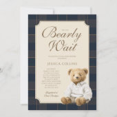 We Can Bearly Wait Cute Cub Teddy Bear Baby Shower Kaart (Voorkant)