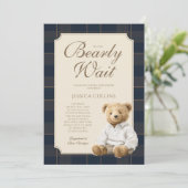 We Can Bearly Wait Cute Cub Teddy Bear Baby Shower Kaart (Staand voorkant)