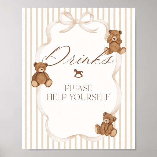 We Can Bearly Wait Elegant Baby Shower drink bar Poster (Voorkant)