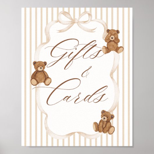 We Can Bearly Wait Elegant Baby Shower Gift Card Poster (Voorkant)