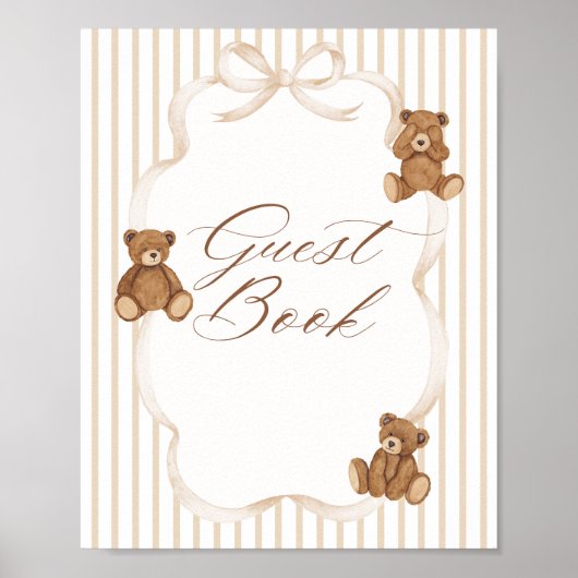 We Can Bearly Wait Elegant Baby Shower guest book Poster (Voorkant)