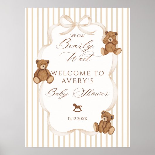 We Can Bearly Wait Elegant Baby Shower Poster (Voorkant)