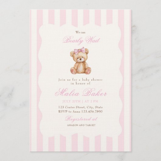 We Can Bearly Wait Elegant Teddy Bear Baby Shower Kaart (Voorkant)