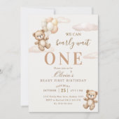 We Can Bearly Wait Elegant Teddy Birthday Kaart (Voorkant)