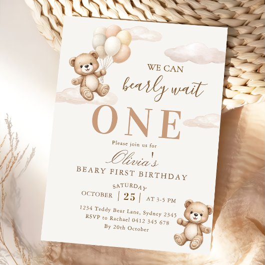 We Can Bearly Wait Elegant Teddy Birthday Kaart