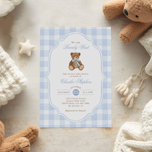 We Can Bearly Wait Elegante Teddybeer Babyshower Kaart