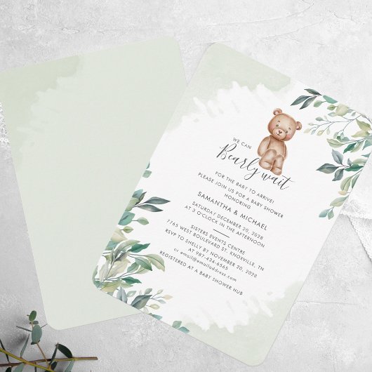 We Can Bearly Wait Eucalyptus Moderne Baby Shower Kaart