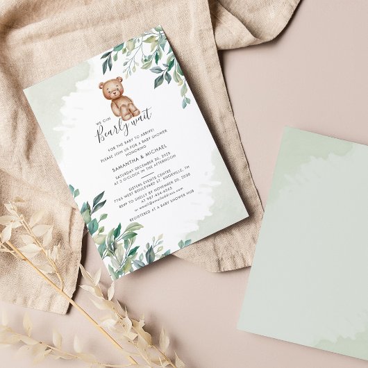 We Can Bearly Wait Eucalyptus Moderne Baby Shower Kaart