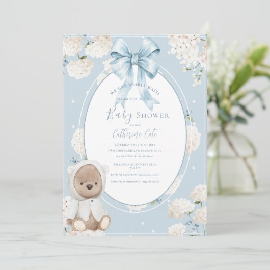 We Can Bearly Wait Floral Whimsical Baby Shower Kaart (Staand voorkant)