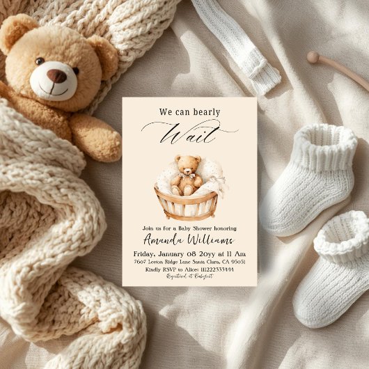 We Can Bearly Wait Gender Neutral Bear Baby Shower Kaart