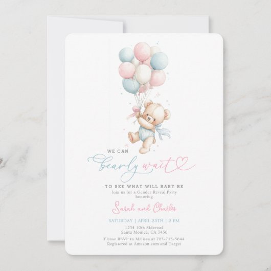 We Can Bearly Wait Gender Reveal Baby Shower  Kaart (Voorkant)
