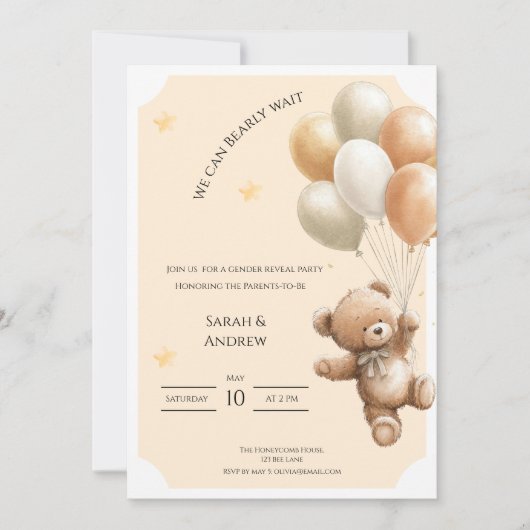 We Can Bearly Wait Gender Reveal Invitation Kaart (Voorkant)
