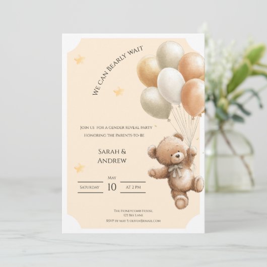 We Can Bearly Wait Gender Reveal Invitation Kaart (Staand voorkant)
