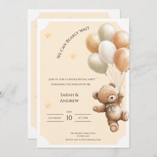 We Can Bearly Wait Gender Reveal Invitation Kaart (Voorkant / Achterkant)