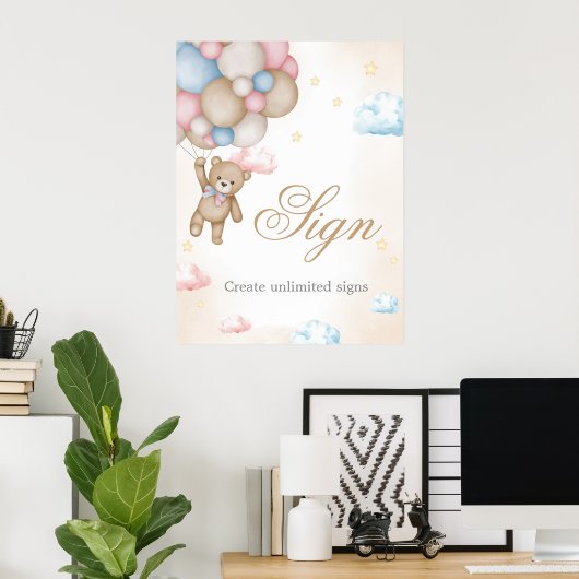 We Can Bearly Wait Gender Reveal Sign Poster (Thuiskantoor)