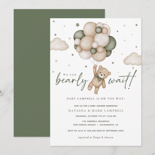 We Can Bearly Wait Geslacht Onbekende Babyshower Kaart (Voorkant / Achterkant)