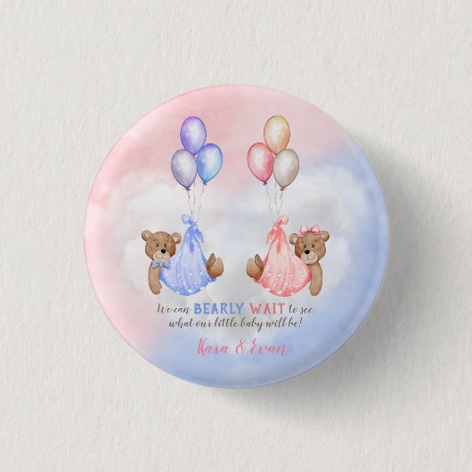 We Can Bearly Wait Geslacht Onthulling Beren Roze Ronde Button 3,2 Cm (Voorkant)