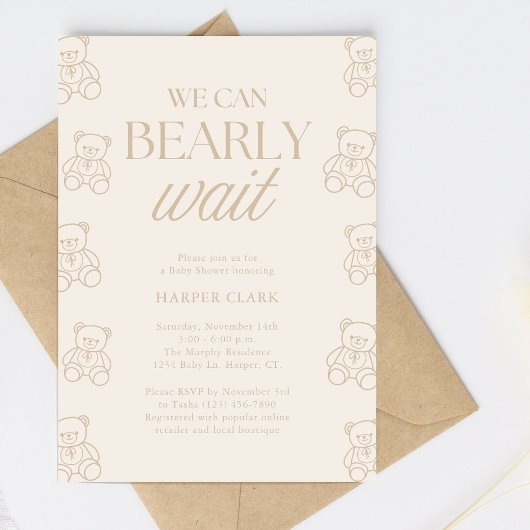 We Can Bearly Wait Geslachtsonderdruk Baby Shower Kaart