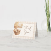 We Can Bearly Wait Gingham Teddybeer Baby Borrel Bedankkaart (Voorkant)