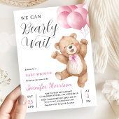 We Can Bearly Wait Girl Teddy Bear Baby Shower Kaart