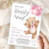 We Can Bearly Wait Girl Teddy Bear Baby Shower Kaart